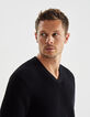 Men's black knit V-neck sweater-4