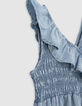 Robe en jean bleue smockée bretelle asymétrique fille-7