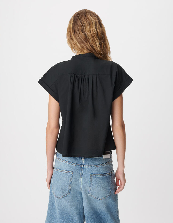 Schwarzes Damen-Top mit schwarzer Blumenstickerei-3