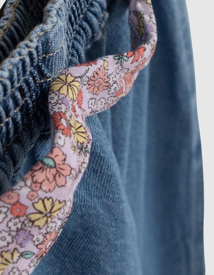 Lange blauwe jeansrok ceintuur flower power meisjes-6