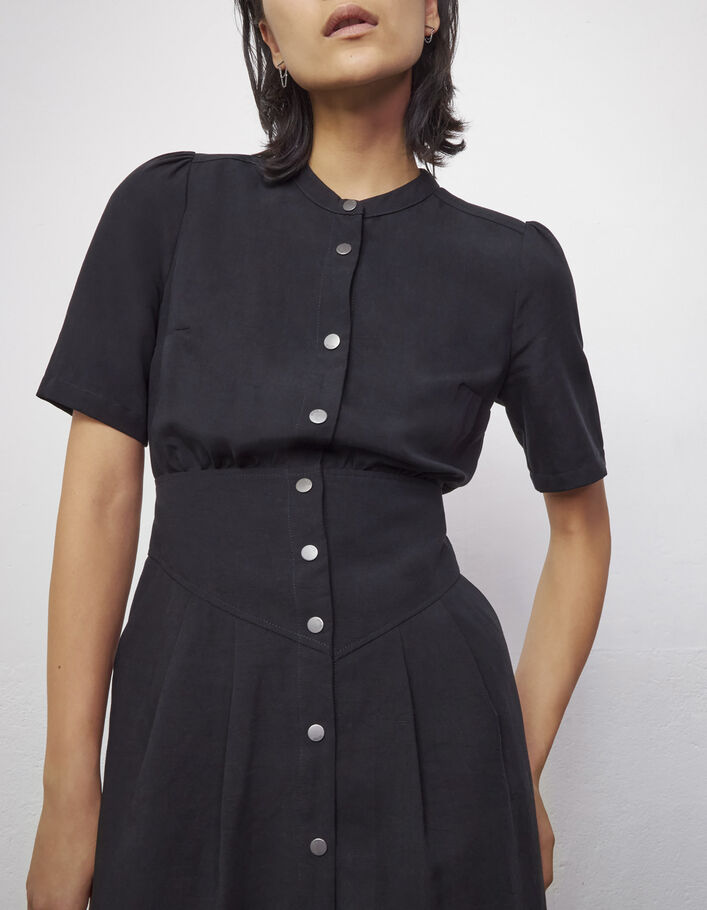 Vestido negro de tencel y lino con botones delante mujer - IKKS