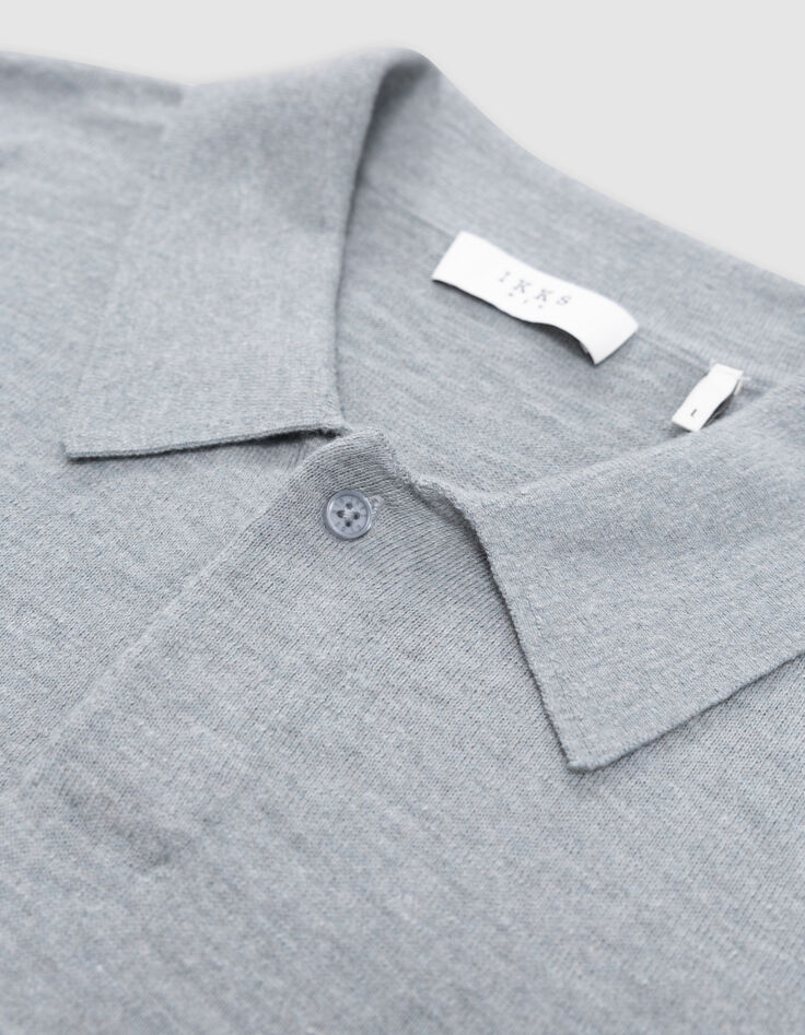 Polo bleu gris en tricot flammé Homme-6