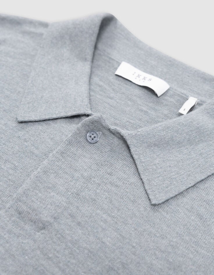 Polo bleu gris en tricot flammé Homme-6 Polo bleu gris en tricot flammé Homme-6