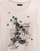 Camiseta crudo algodón monumentos bordado flores para niña-2