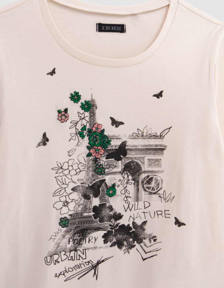 Camiseta crudo algodón monumentos bordado flores para niña-2 Camiseta crudo algodón monumentos bordado flores para niña-2
