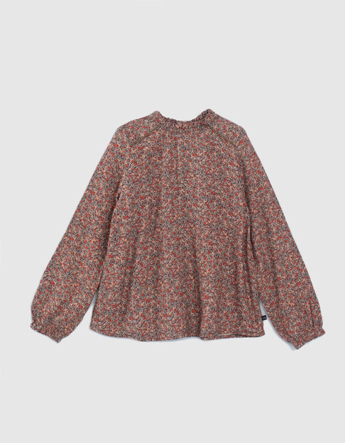 Girls’ navy micro-flower print blouse