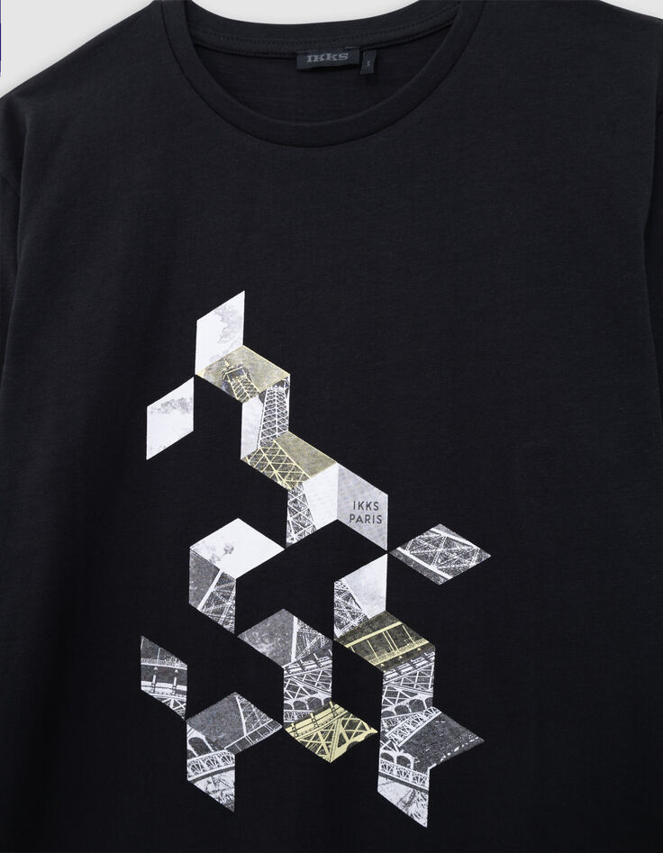 Zwart gedestructureerd T-shirt in biokatoen voor jongens-2