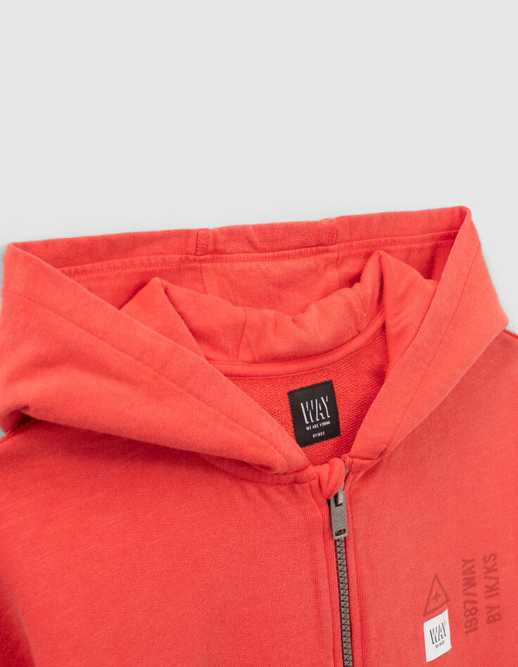 Cardigan orange fonc&eacute; message emboss&eacute; dos gar&ccedil;on-2