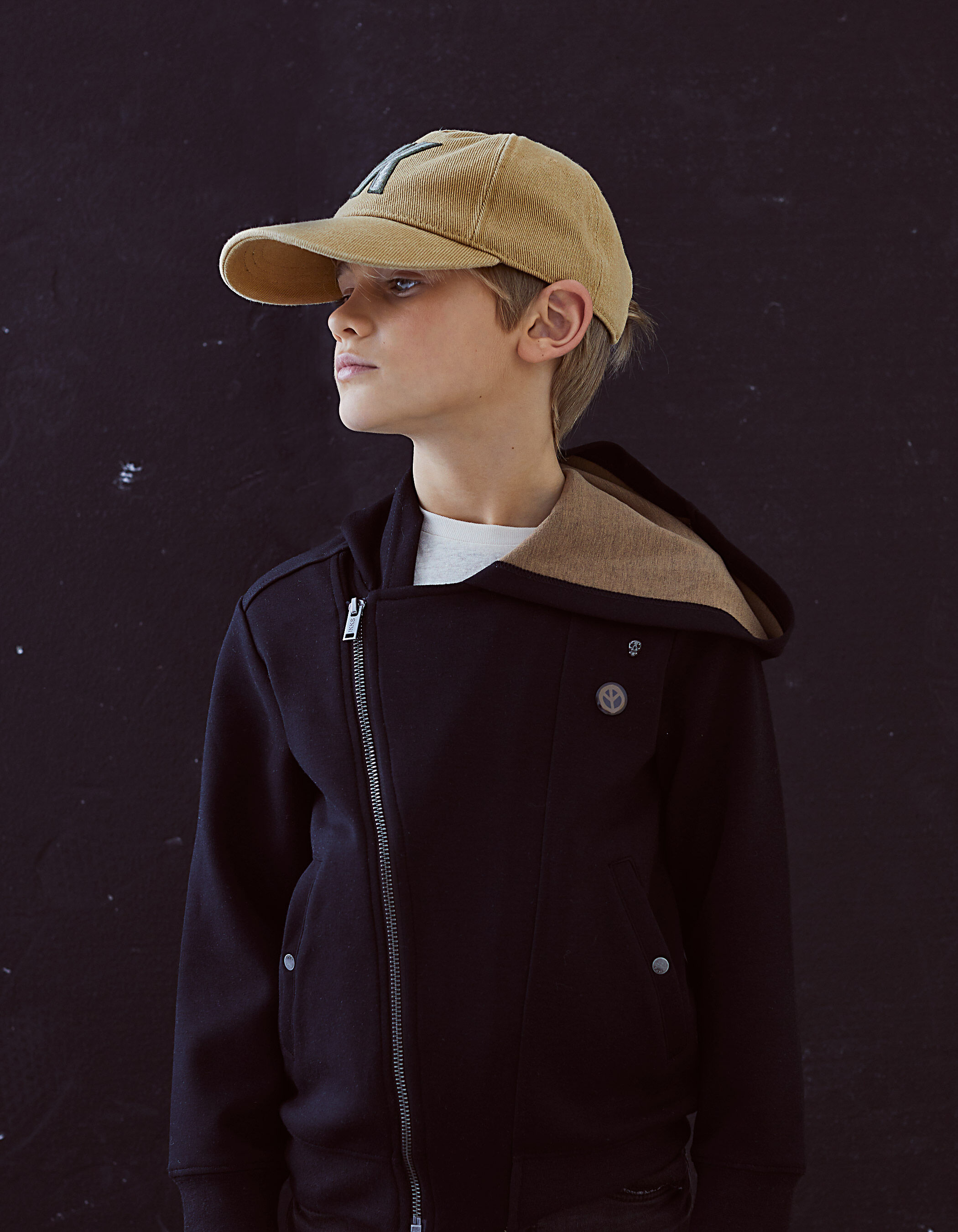 Boys black biker style cardigan with sienna backing
