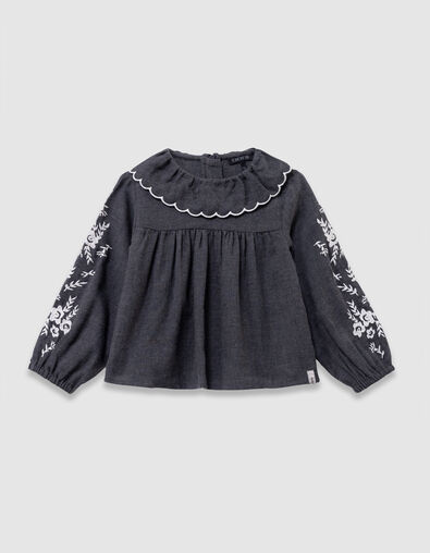 Graue Mädchenbluse mit weitem Kragen Stick - IKKS