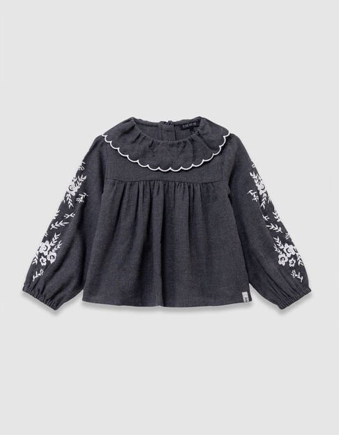 Graue Mädchenbluse mit weitem Kragen Stick - IKKS