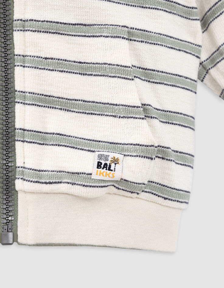 Cardigan réversible kaki éponge et rayures bébé garçon-8