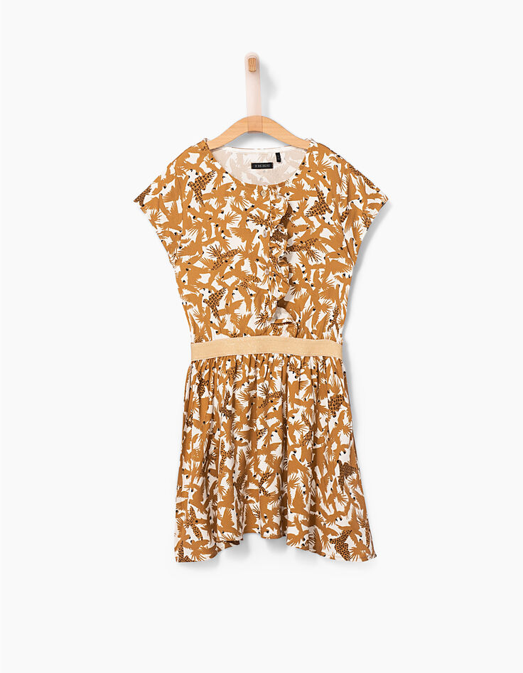 Robe blanche et moutarde imprimé perroquets fille-1
