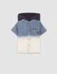 Baby boys’ blue denim shirt with detachable hood-1