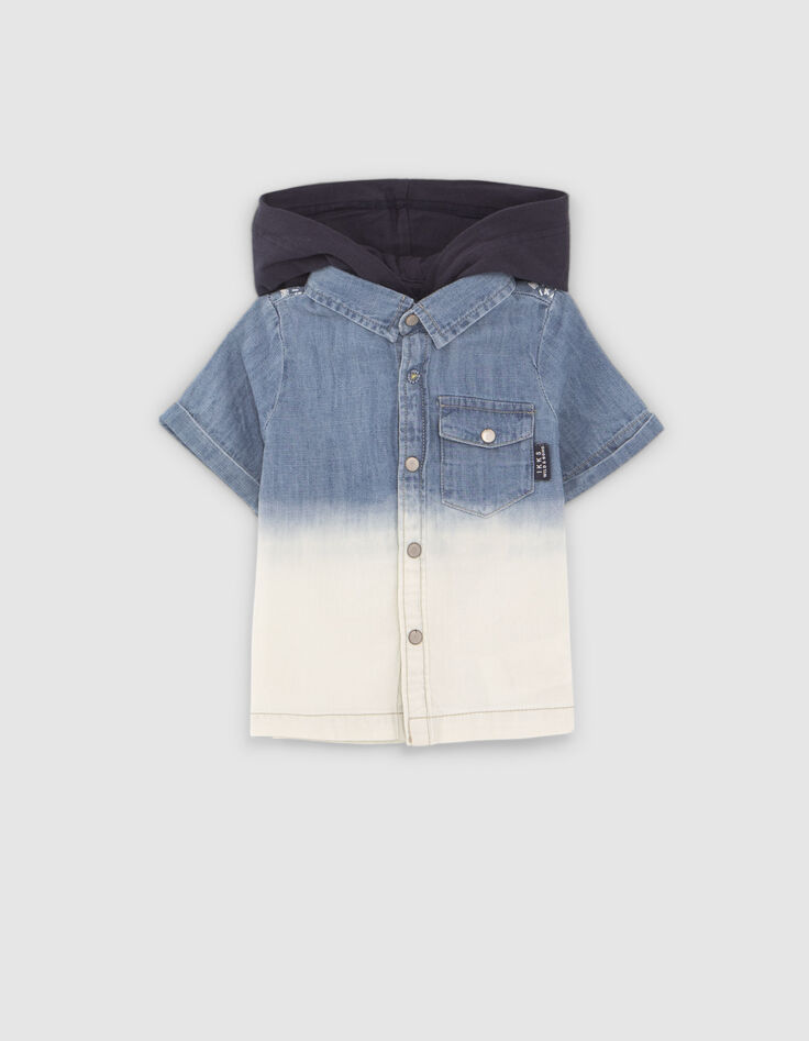 Baby boys’ blue denim shirt with detachable hood-1