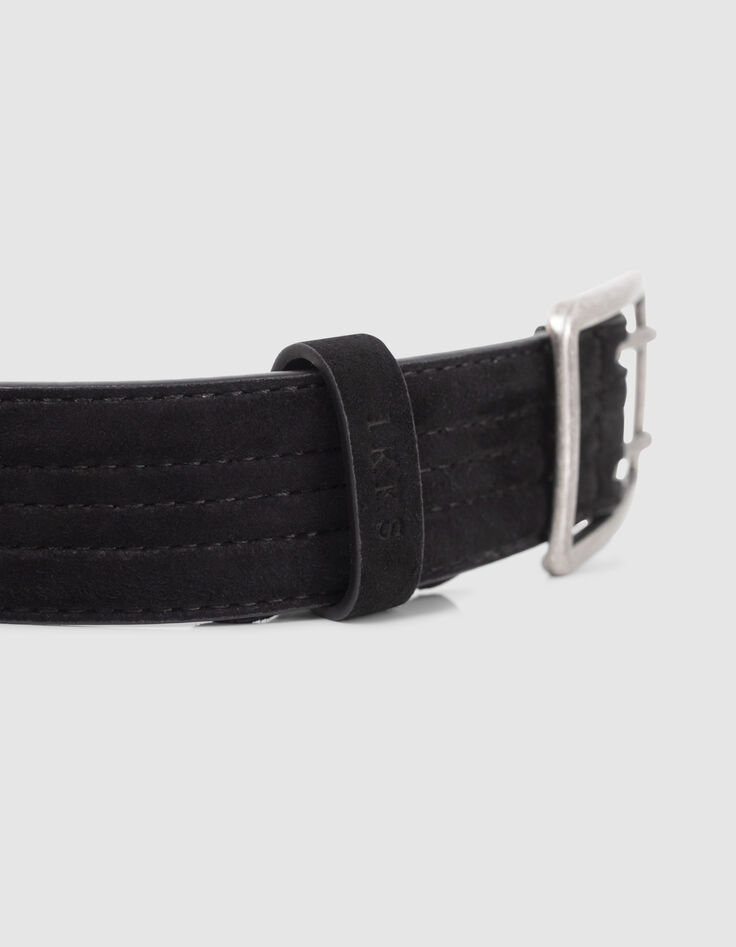 Ceinture noire cuir velours matelassé à œillets Femme-4