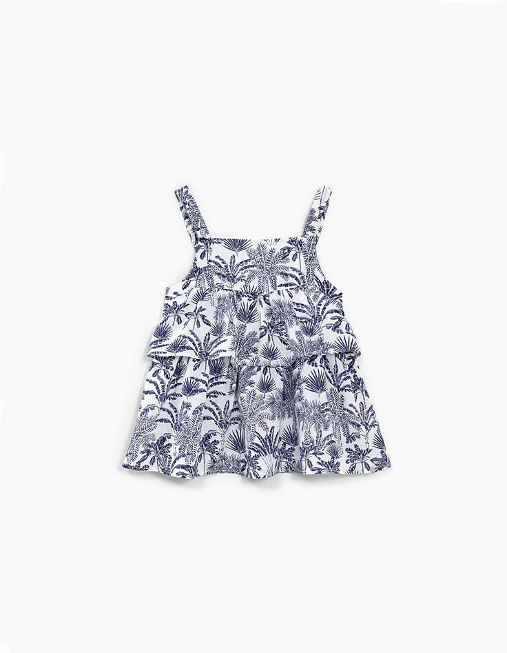 Top blanc cassé imprimé palmiers bleus fille-1 Top blanc cassé imprimé palmiers bleus fille-1