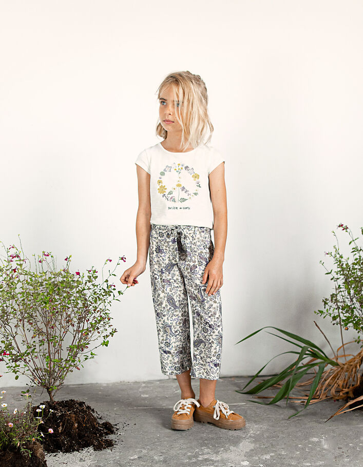 Girls' off-white Peace & Love flower organic T-shirt - IKKS