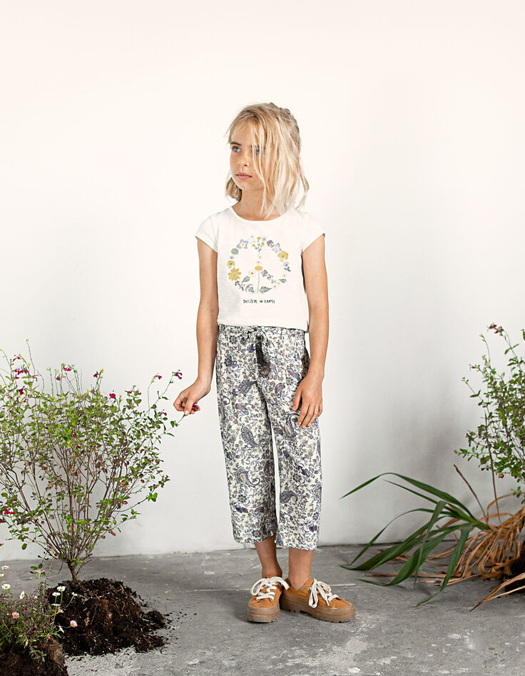 Girls' off-white Peace & Love flower organic T-shirt-2 Girls' off-white Peace & Love flower organic T-shirt-2