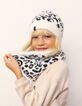 Bonnet écru tricot motif léopard fourré fille-2