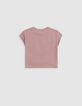 Rosa Mädchen-T-Shirt, Biobaumwolle, Spitze, Stick-5