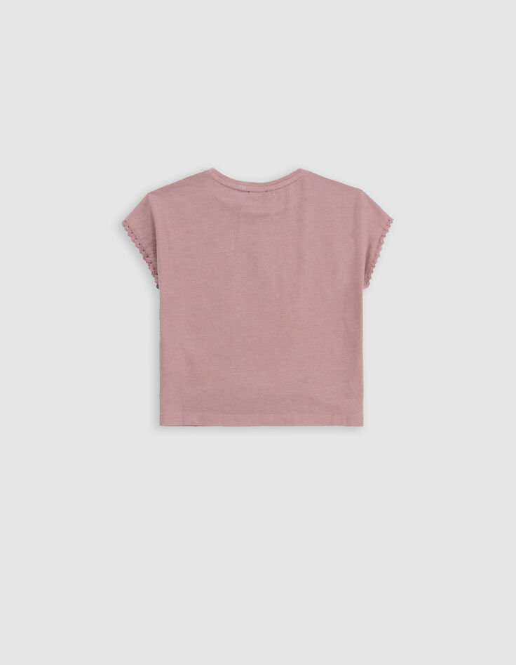 Rosa Mädchen-T-Shirt, Biobaumwolle, Spitze, Stick-5