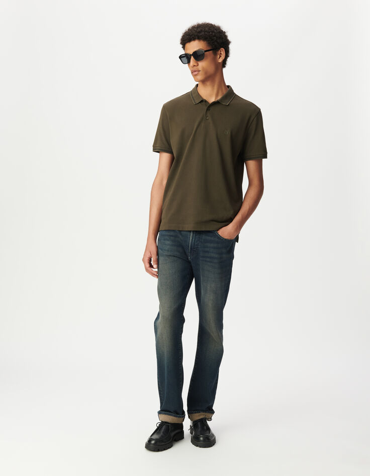 Polo manches courtes kaki maille piqu&eacute;e Homme-4