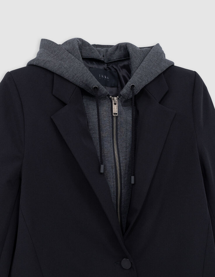 Women's black parement hooded jacket-7