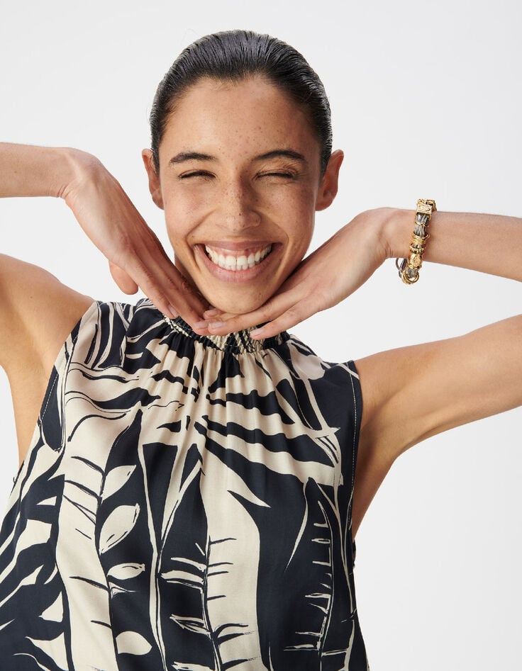 Marineblaues Top mit Tropical-Print ohne &Auml;rmel Damen-6