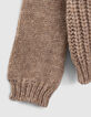 Girls’ ecru knit sweater with ribbing and openwork-3