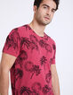 Camiseta rosa frambuesa estampado palmeras Hombre -5
