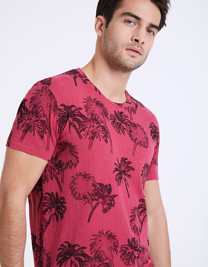 Men’s raspberry pink palm print T-shirt  - IKKS