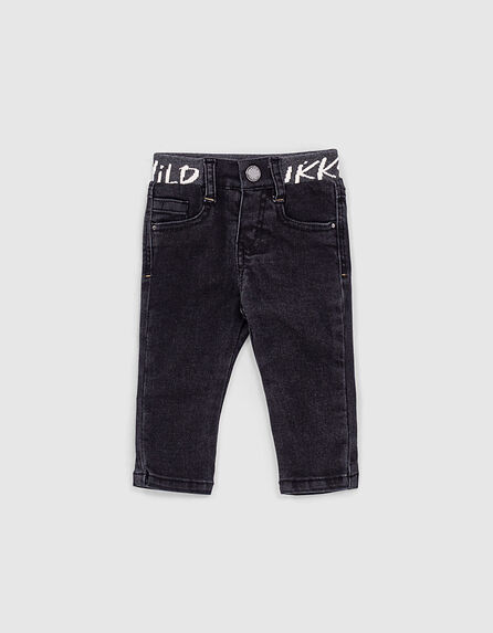 Baby boys’ black worn-out look ribbed waistband jeans