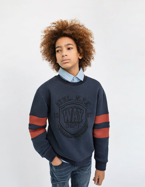 Marine sweater reliëf maxi-borduursel jongens