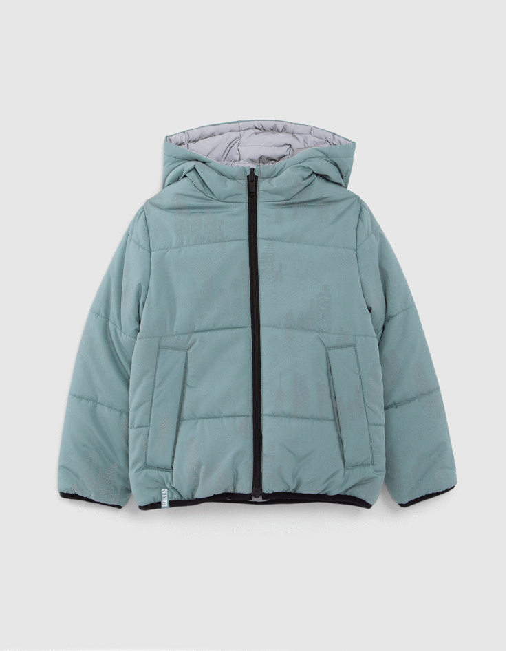 Plumas reversible verde o gris reflectante niño-1