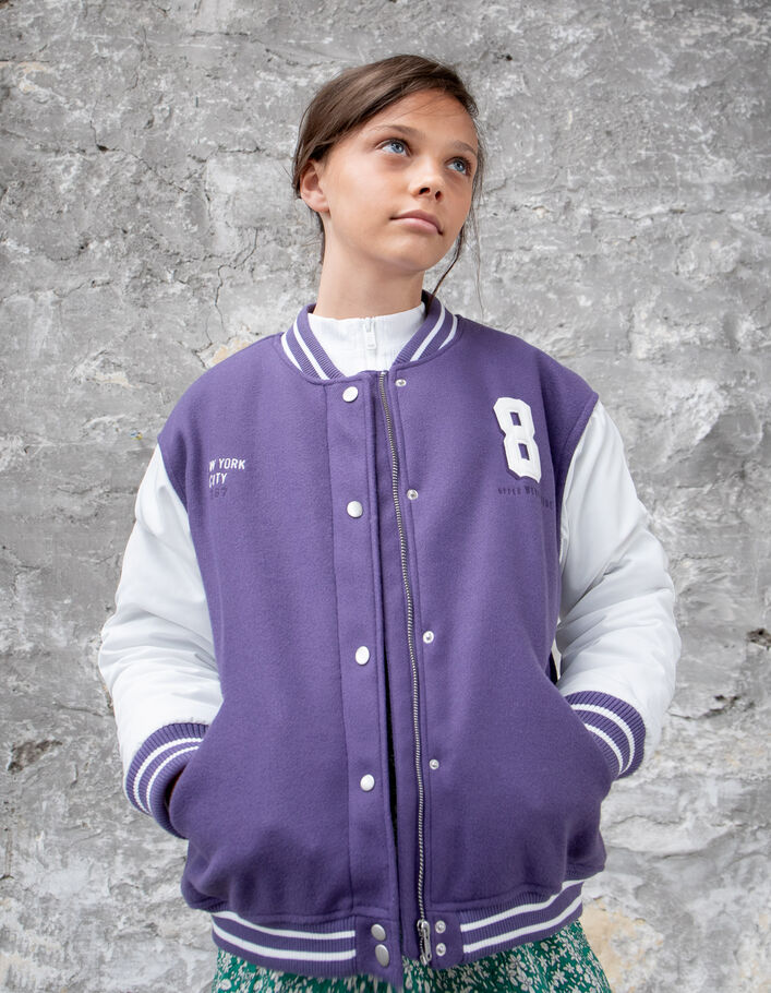 Violet en wit baseballjack Collegestijl meisjes-2