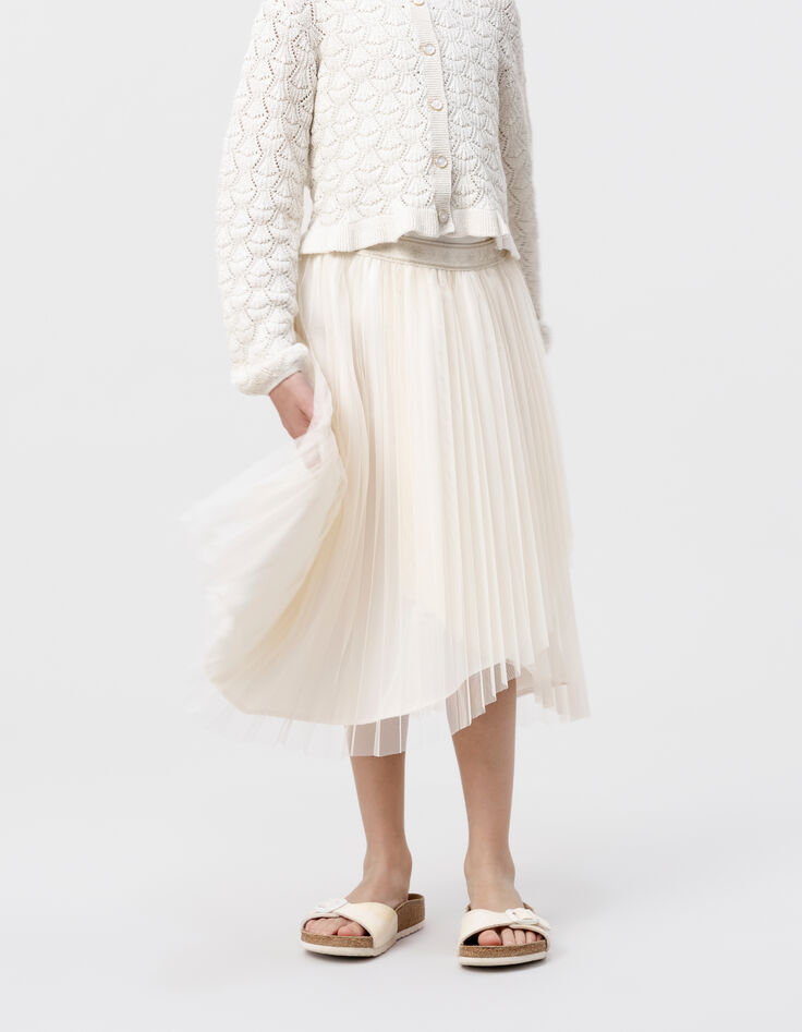 Jupe-tutu midi écrue plissée asymétrique fille-1