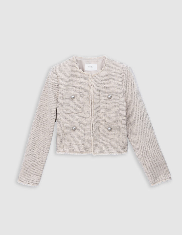 Short beige tweed jacket Women-6