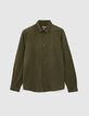 Men&rsquo;s khaki organic cotton voile SLIM shirt-1