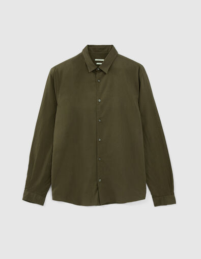 Men&rsquo;s khaki organic cotton voile SLIM shirt - IKKS