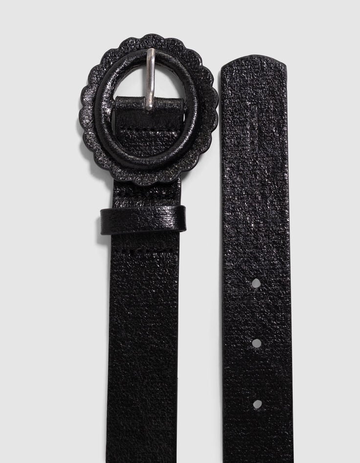 Zwarte riem met bloemgesp meisjes-4