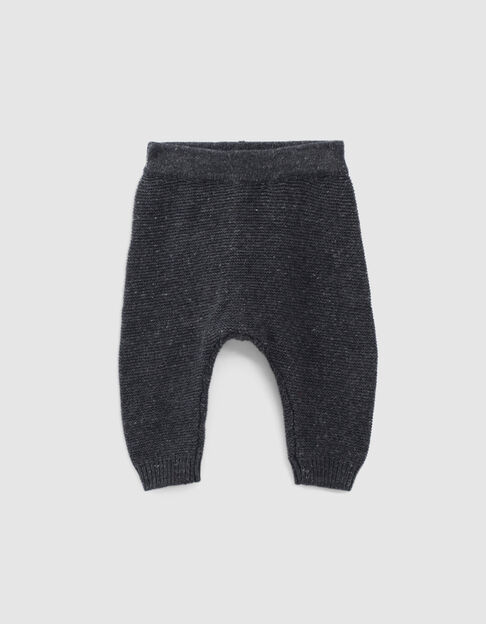 Pantalon gris chiné en tricot coton bio bébé - IKKS