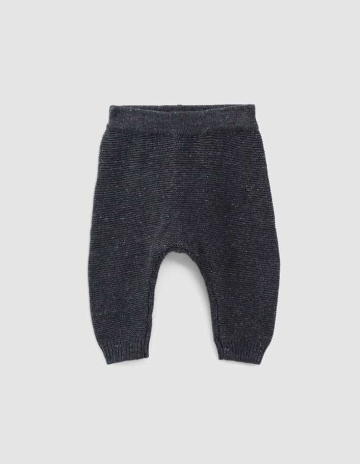 Pantalon gris chiné en tricot coton bio bébé - IKKS