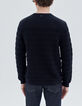 Marineblauwe gebreide sweater met Ottomaanse strepen Heren-3