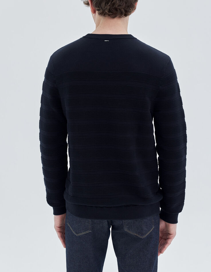 Marineblauwe gebreide sweater met Ottomaanse strepen Heren-3