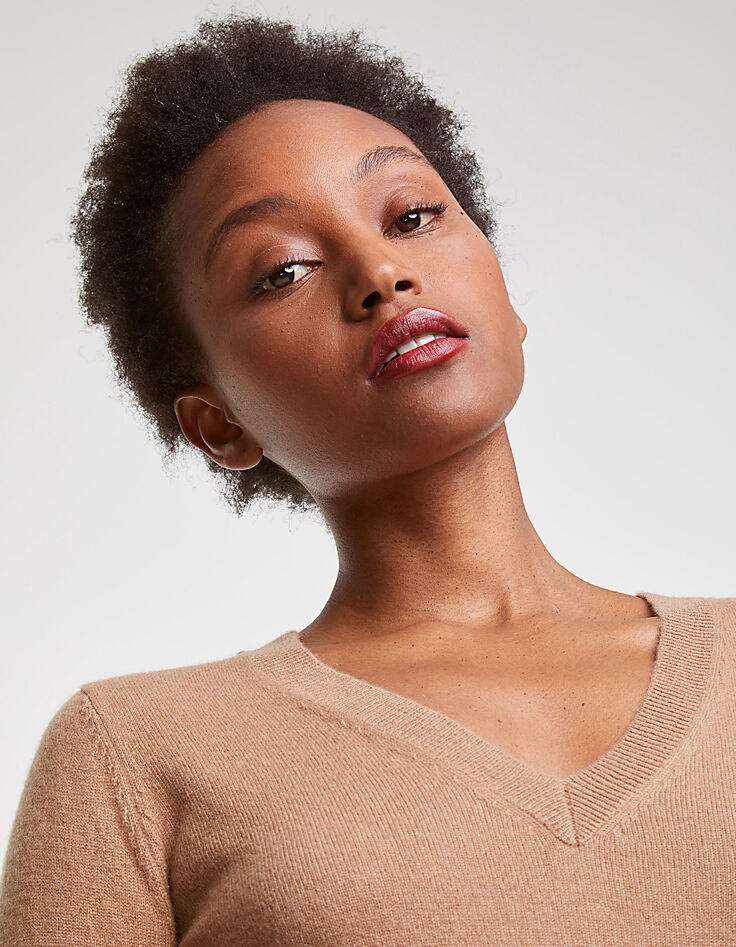 Pull cachemire taupe femme-1