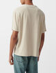 Herren-T-Shirt, beige meliert, Baumwolle und Leinen-4