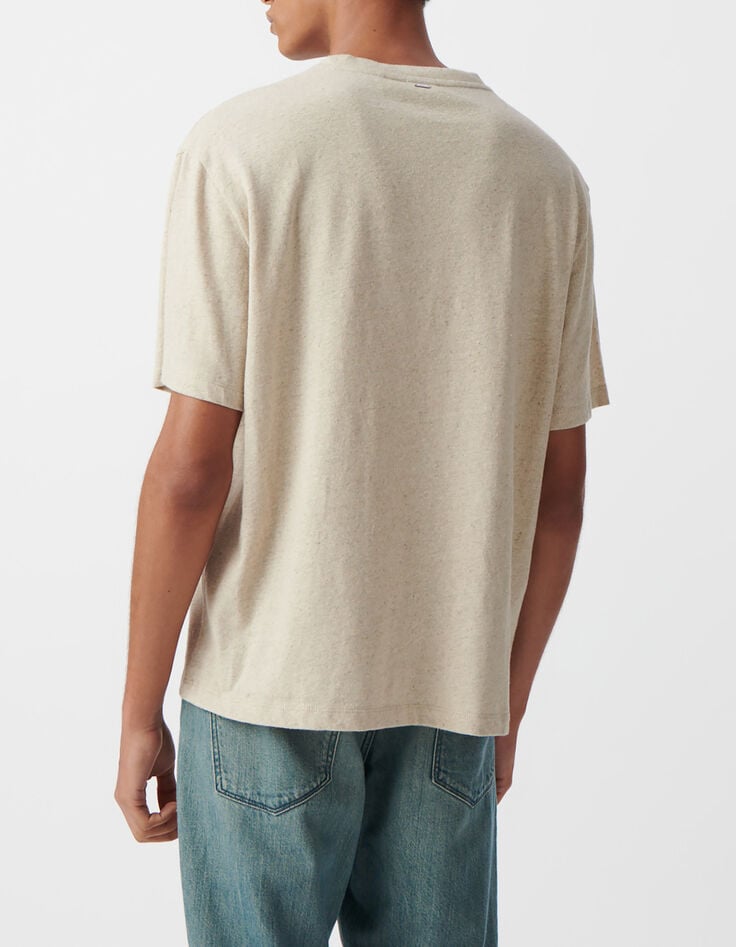 Herren-T-Shirt, beige meliert, Baumwolle und Leinen-4