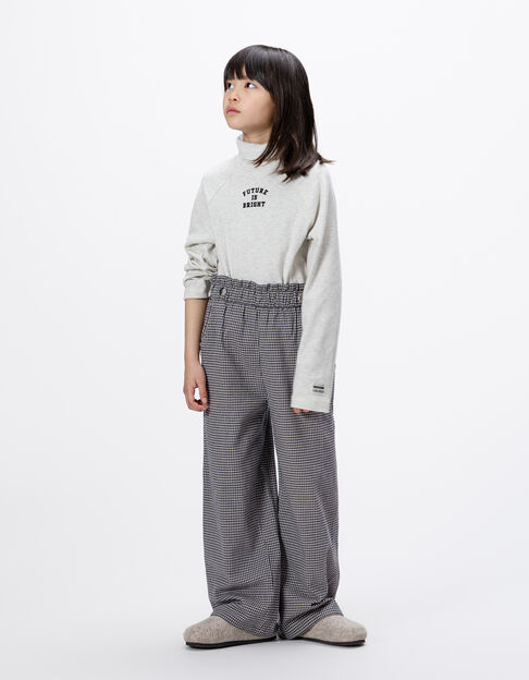 Girls’ navy gingham trousers with ruffles - IKKS