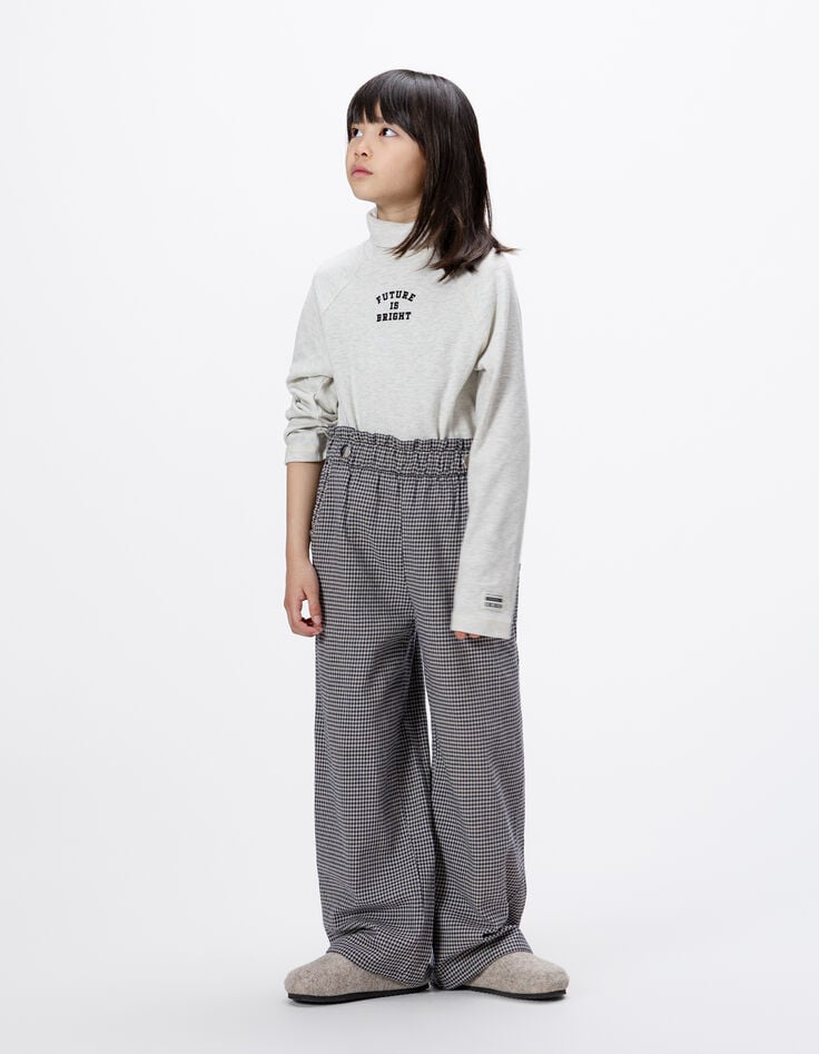 Pantalon marine motif vichy à volants fille-1 Pantalon marine motif vichy à volants fille-1